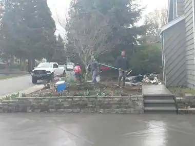 Driveway, Rock Wall & Stamped Walk: concrete driveway work by Redmond Concrete, concrete contractor serving Woodinville (photo 2 of 2)