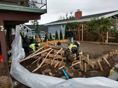 Large Forming Job under Deck: concrete patio and wall work by Redmond Concrete, concrete contractor serving Kirkland (photo 2 of 3)