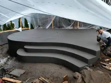 Tulalip California Curve Patio & Wraparound Steps in Tulalip, WA: concrete patio and wall work by Redmond Concrete (photo 2 of 7)