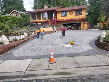 Seamless Slate Stained Stamped Driveway in Snohomish, WA: concrete driveway work by Redmond Concrete (photo 3 of 9)