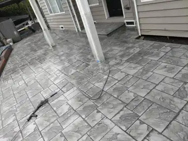 Stamped Patio & Broom-Finish Slab by Redmond Concrete, Puget Sound area
